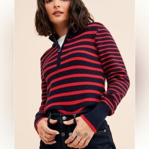 NWT ADDISON BAY Filter Active Red and Navy Striped Zip Sweater XL